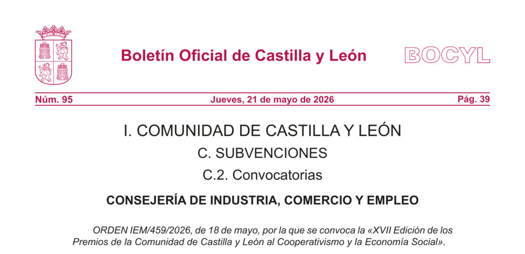 Convocada la XVII Edición de los Premios de Castilla y León al Cooperativismo y la Economía Social