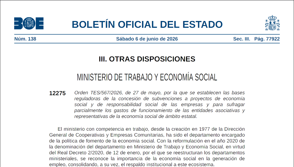Orden TES/567/2026