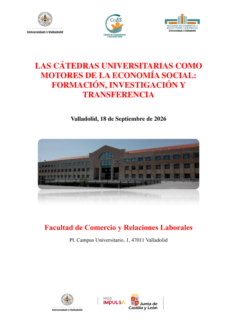 Cartel jornada 19/09/2026. LAS CÁTEDRAS UNIVERSITARIAS COMO MOTORES DE LA ECONOMÍA SOCIAL: FORMACIÓN, INVESTIGACIÓN Y TRANSFERENCIA